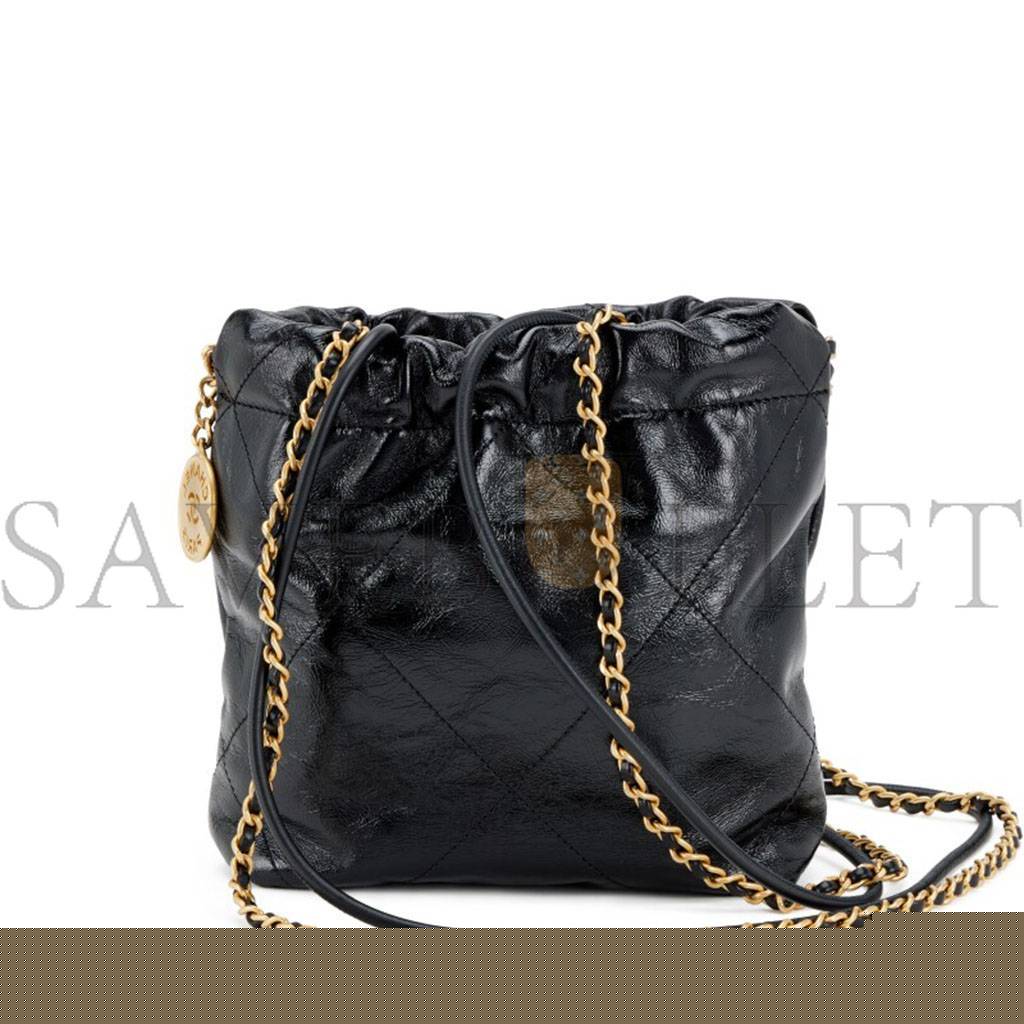 Ch*el master shiny crumpled calfskin quilted pearl mini Ch*el 22 black as3980 (20*19*6cm)